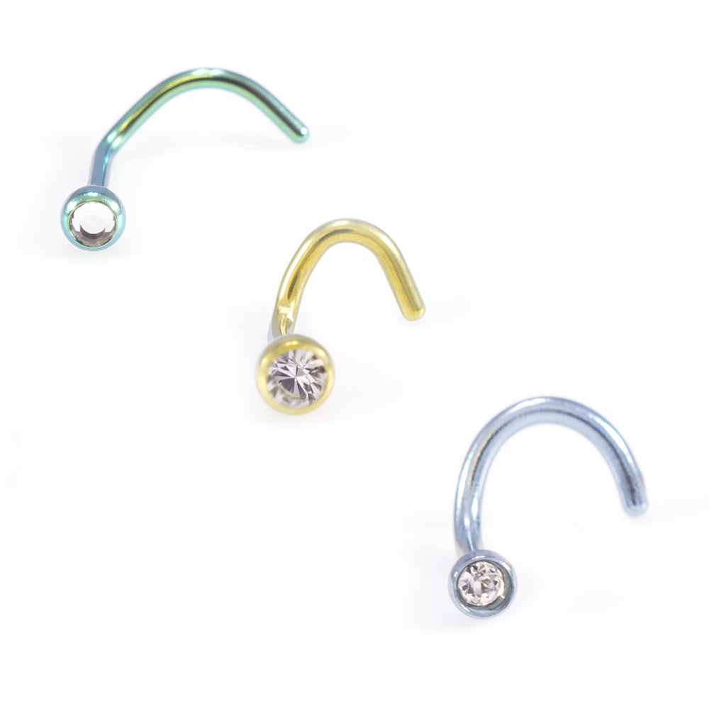 Titanium Nose Screw with Round CZ 18G