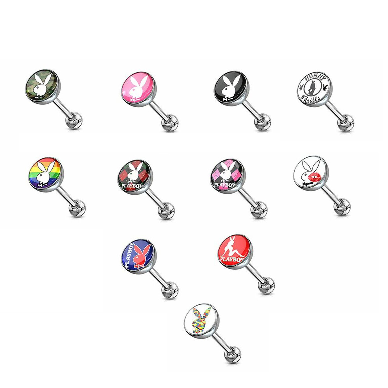 Playboy Bunny Logo Tongue Piercing Barbell - 14ga 316L Surgical Steel