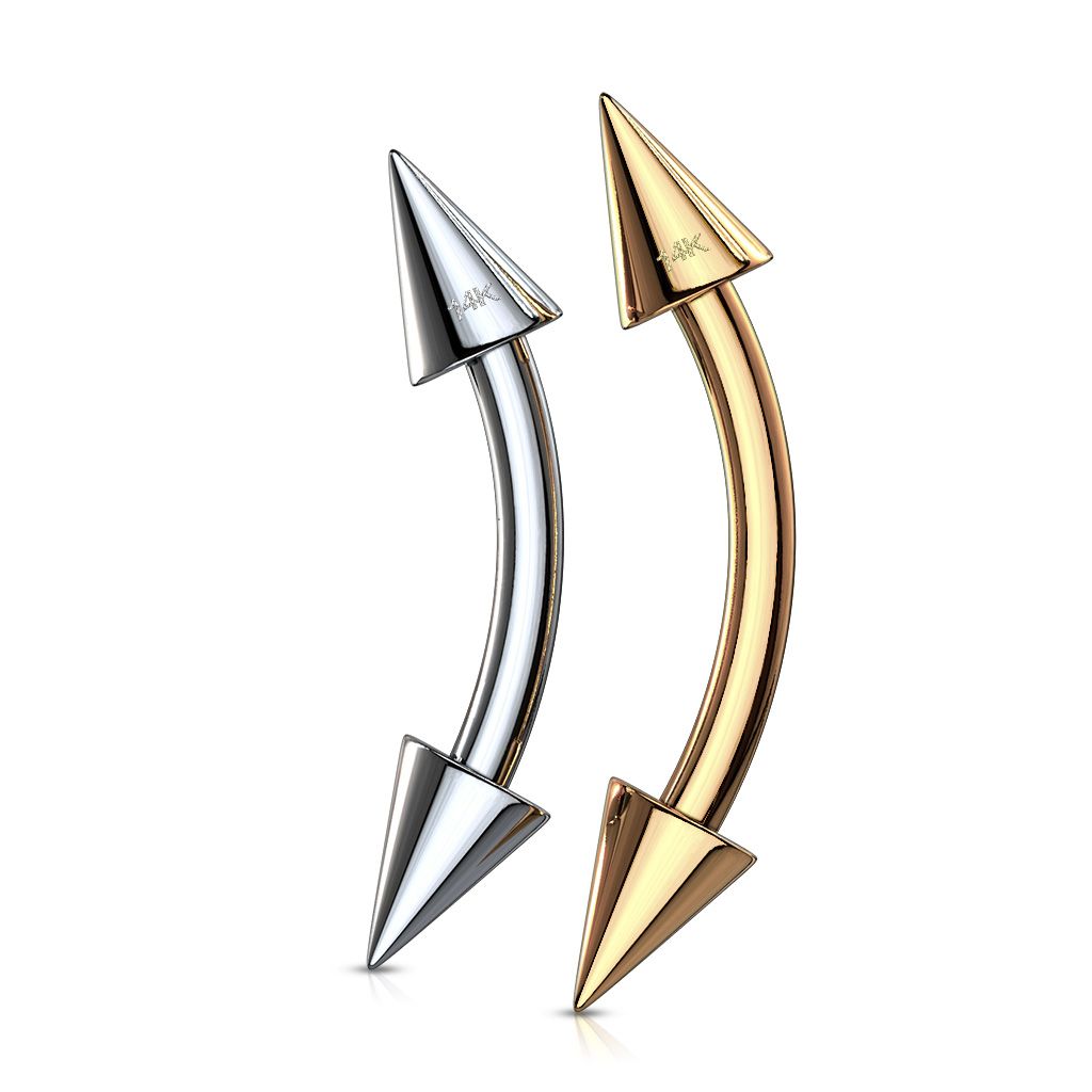 【EWE】14K Curved barbell 14K Gold Spike End Curved Barbell 16G