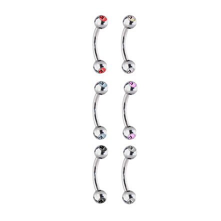 High Polish Titanium Curved Rook Earring with Cz Gems 16 Gauge