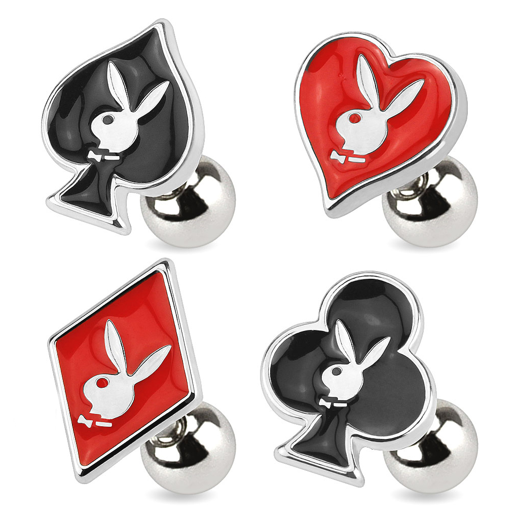Card Suit Symbols Playboy Bunny Studs Earrings Piercings 16G 6mm